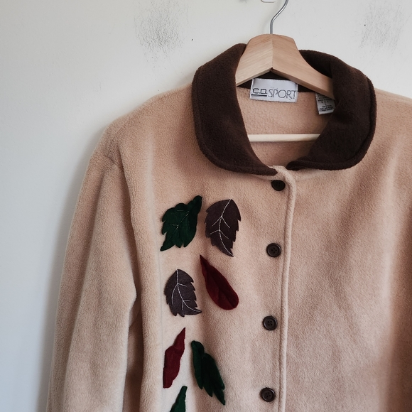 Vintage 1990s CD Sport Leaves Graphic Fleece Sweater / 90s Jacket / 90s Button U - Picture 3 of 5
